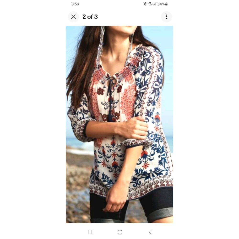 Bila floral paisley pullover peasant blouse XL tassel sequin boho hippie festiva